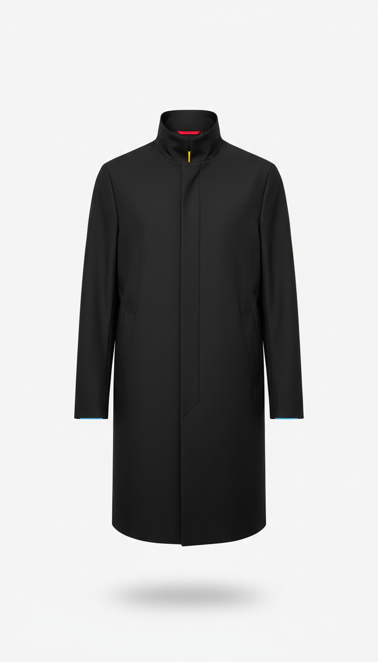Technical overcoat in midnight black